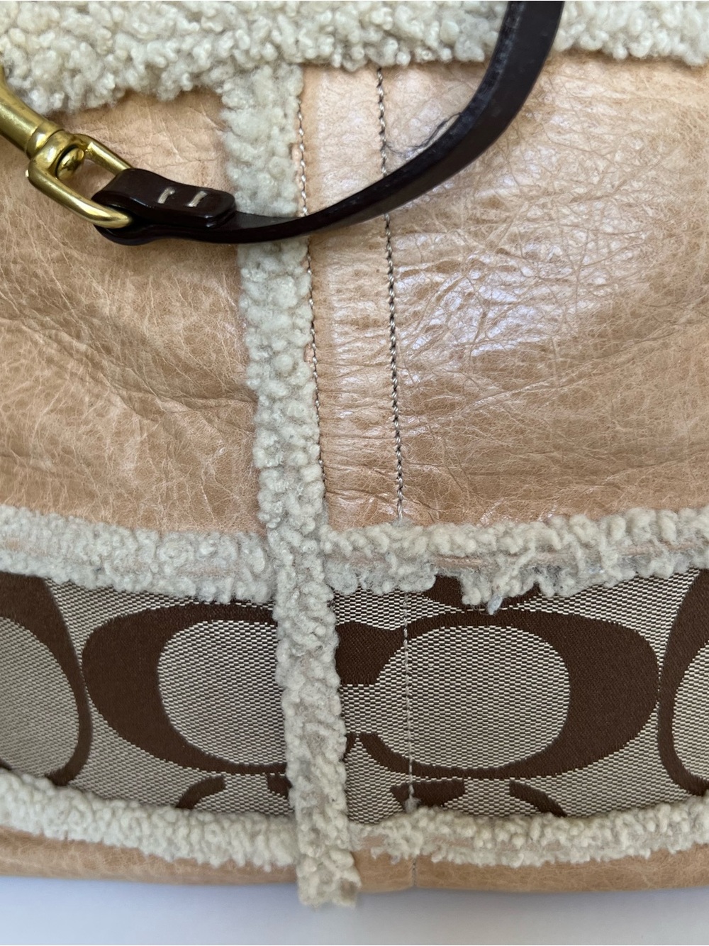 Coach Tan Shearling-Trim Tote